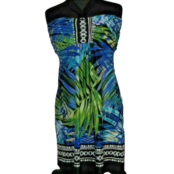 JFW Dress Plus 3X Blue Green Halter Tropical Hawaiian Colorful Beachy Floral - Picture 1 of 6